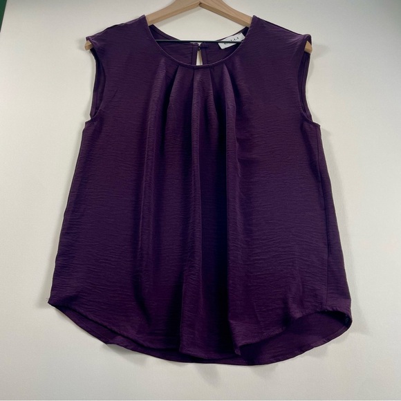 Gilli Tops - Gilli Dark Plum/Eggplant Purple Sleeveless Pleated Blouse Women’s Small